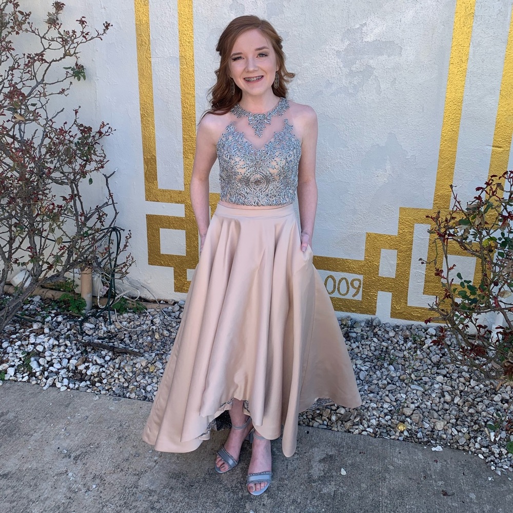 Champagne two piece Tiffany prom dress